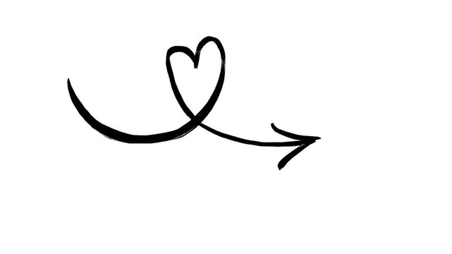 Arrow looping into a heart shape. Hand-drawn stop-motion animation.