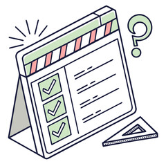 Task checklist on display with questions and a ruler beside it  