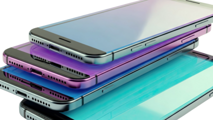 Stack of iridescent smartphones