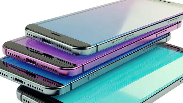 Stack of iridescent smartphones