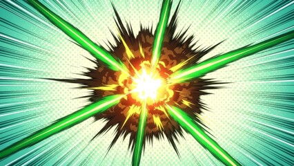 Obraz premium Vibrant green explosion effect with dynamic energy and speed lines radiating outward