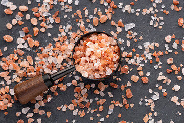 Pure coarse salt in a spoon - Himalayan pink crystals.