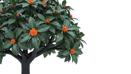 Stylized Tree with Orange Flowers and Green Leaves