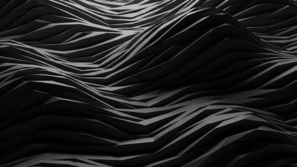 Dark abstract wavy pattern with metallic sheen and sharp shadows