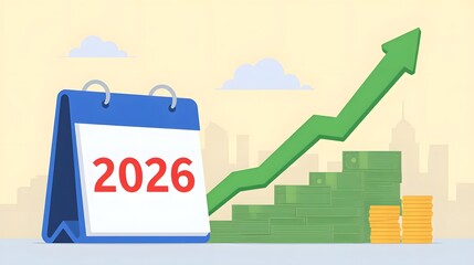 Financial growth forecast for 2026 with calendar and money