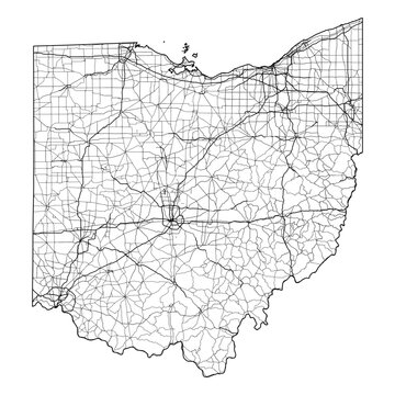 Ohio State Map Road Network Vector SVG Black Lines Wireframe Transparent Background Isolated Minimalist Cartography