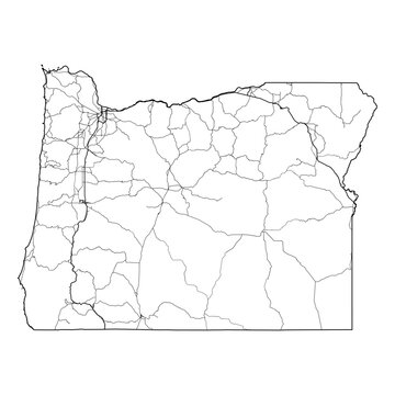 Oregon State Map Road Network Vector SVG Black Lines Wireframe Transparent Background Isolated Minimalist Cartography