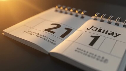 A close-up view of a calendar flipped to January 21, with a soft focus on the preceding date, placed on a dark surface under warm lighting