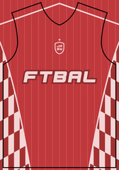 Red white football jersey mockup with dynamic zigzag style.