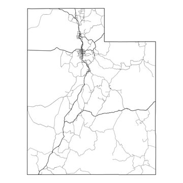 Utah State Map Road Network Vector SVG Black Lines Wireframe Transparent Background Isolated Minimalist Cartography