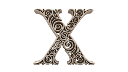 Ornate Wooden Letter X with Swirls