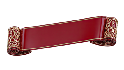 Red ribbon banner with ornate gold scrollwork
