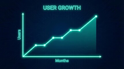 Glowing neon graph showing rapid user growth over time
