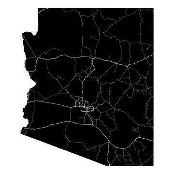 Arizona State Map Road Network Vector SVG Black Silhouette White Highway Lines Transparent Background Isolated Minimalist Cartography
