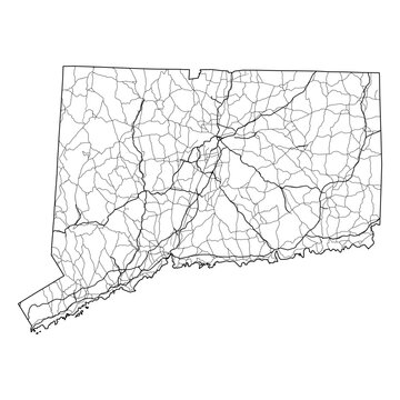 Connecticut State Map Road Network Vector SVG Black Lines Wireframe Transparent Background Isolated Minimalist Cartography