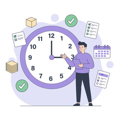 Time management man clock vector illustration
