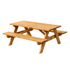 Wooden Picnic Table Isolated on White Background