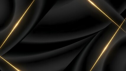 Black Fabric with Golden Lines Texture Background.