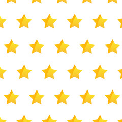 Bright yellow star pattern on white background. Seamless cute geometric texture for kids design, fabric, wrapping and wallpaper. Vector illustration