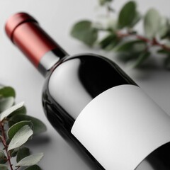 Luxurious wine bottle mockup, winery label blank preview, commercial scene with wine bottle and fruits