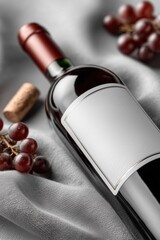 Luxurious wine bottle mockup, winery label blank preview, commercial scene with wine bottle and fruits
