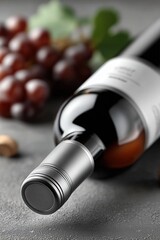 Luxurious wine bottle mockup, winery label blank preview, commercial scene with wine bottle and fruits