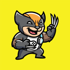 Obraz premium Adorable Gamer Cartoon Character with Clawed Hands and Headset, a Fun and Engaging Mascot for Gaming and Entertainment