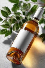 Luxurious wine bottle mockup, winery label blank preview, commercial scene with wine bottle and fruits