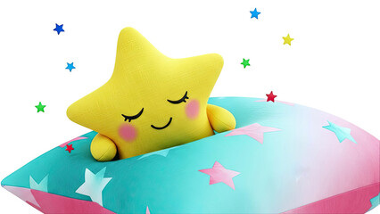 Sleeping Star Character on Star-Patterned Pillow