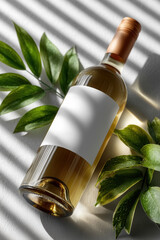 Luxurious wine bottle mockup, winery label blank preview, commercial scene with wine bottle and fruits