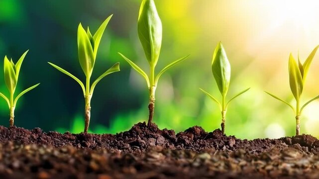 Growth of a Life: A sequence captures the essence of life's journey, from tender sprouts pushing through earth to reach towards the golden light.