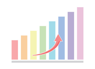 Business Growth Bar Chart with Upward Arrow Trend on White Background, Graph Chart Diagram, vector design