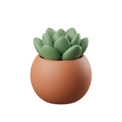 3D render of cute succulent plant in a terracotta pot, minimalist indoor plant decor