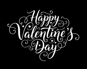 Beautiful Happy Valentine's Day Calligraphy Lettering Design with Romantic Heart Flourishes