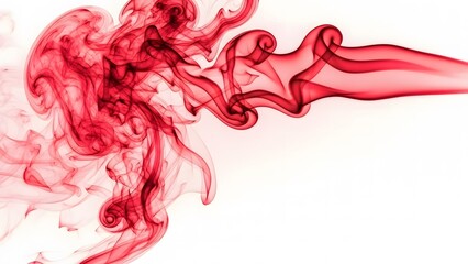 Abstract swirls of vibrant red smoke or ink flowing elegantly against a clean white background with copy space.