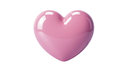 Glossy pink heart shape on transparent  background shiny reflective