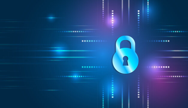 A modern cybersecurity background with a glowing padlock, digital lines and light effects, symbolizing data protection, online privacy, secure networks, and advanced cyber defense technology.