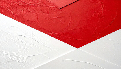 Red and white textured paper background.　Minimalist diagonal split with organic paper grain.
