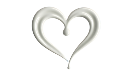 Smooth white milk liquid forming a heart shape on transparent background
