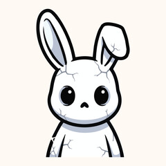 Obraz premium Cracked porcelain bunny illustration with big innocent eyes and a distressed, aged look, perfect for unique decor or artistic projects
