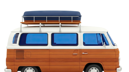 Retro Camper Van with Wood Paneling and Roof Rack
