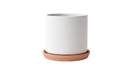 White Cylindrical Ceramic Planter with Terracotta Saucer