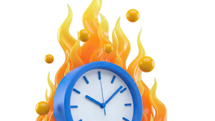 Alarm clock on fire with floating orbs