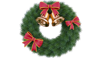 Christmas Wreath with Bells and Red Bows