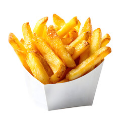 Delicious french fries in a white container isolated on transparent background