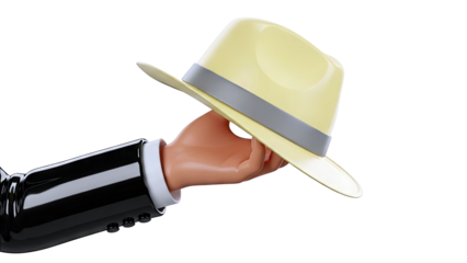 Hand in Suit Holding a Yellow Fedora Hat