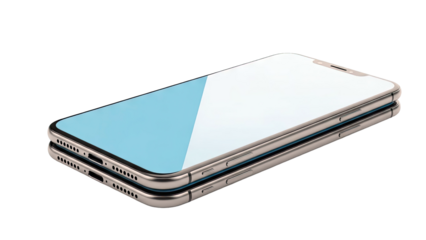 Two stacked smartphones with blue screens