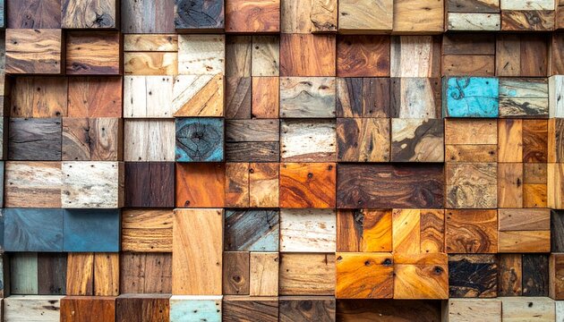 Wood aged art architecture texture abstract block stack on the wall for background, Abstract colorful wood texture for backdrop.
