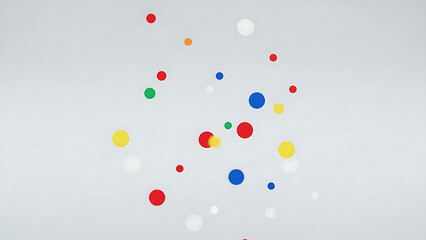 Colorful dots floating on a light gray background