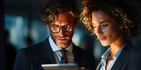 Business people meeting to discuss the situation on the tablet.